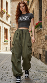 Women's Wide Leg Cargo Pants - Retro Straight Ankle Trousers
