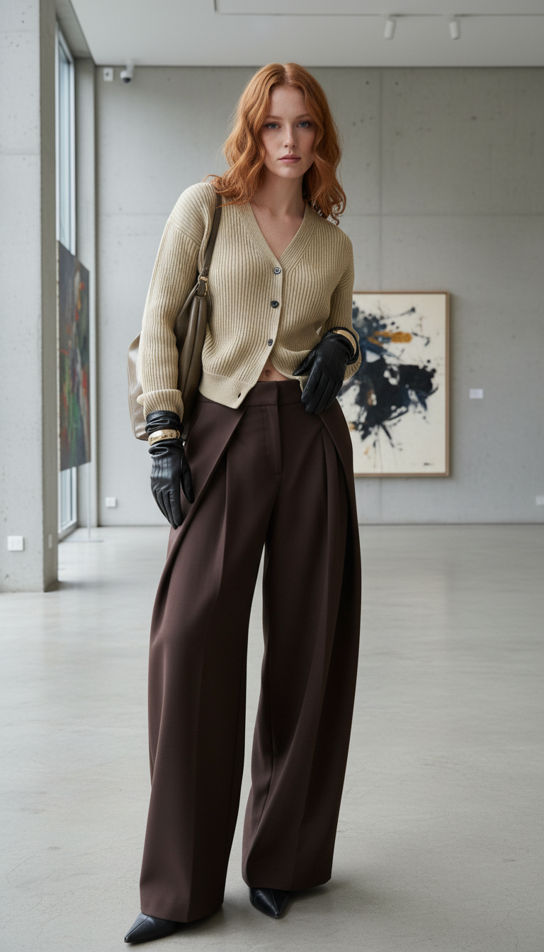 Women's High-Waisted Wide Leg Pants - Pleated Casual - Detail Close-Up