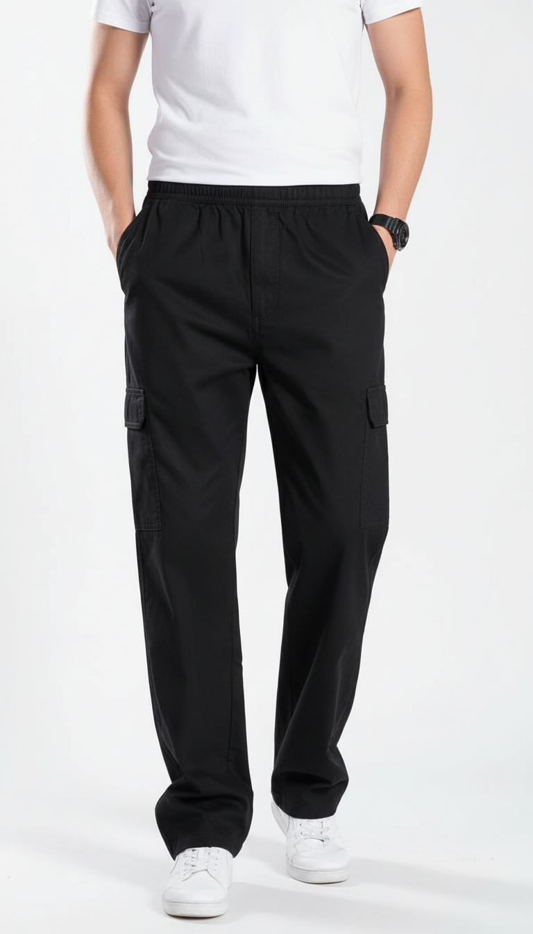 Men's Cotton Cargo Pants - Loose Fit Multi-Pocket Work Trousers