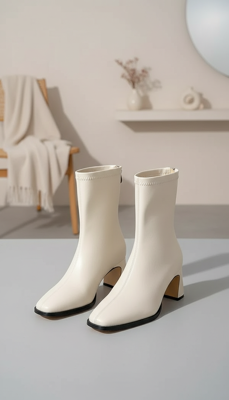 Women's Vintage Ankle Boots - Warm Cotton Square - Front View