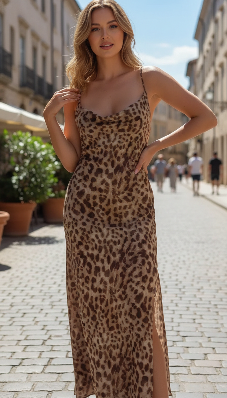 Leopard Print Tulle Slip Dress – Women's Backless - Back View