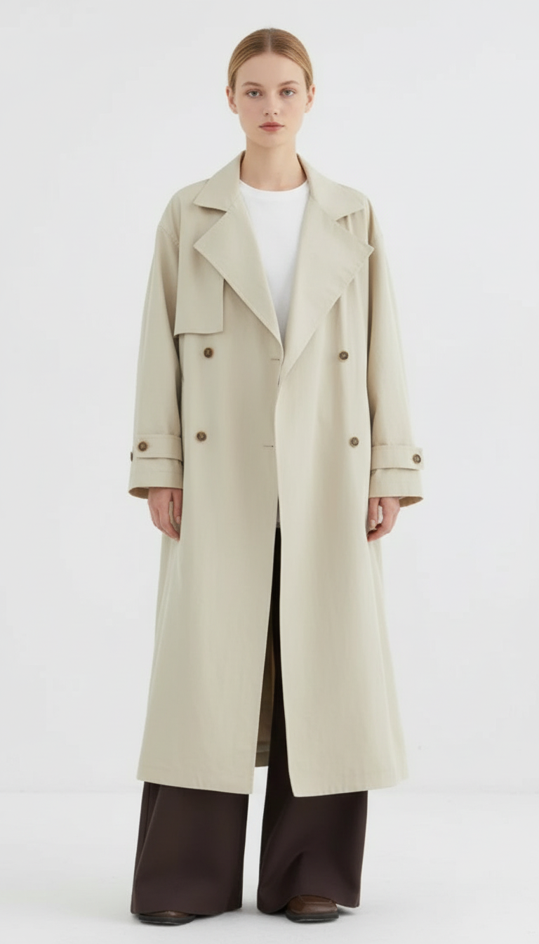 OURYE Women's Trench Coat - Double-Breasted in Cream