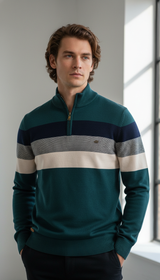 Men's Patchwork Pullover Sweater - Cotton Mock Neck - Image 14