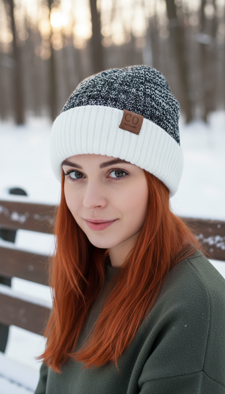 Fur-Lined Two-Tone Beanie – Unisex Knitted Hat in - Image 7