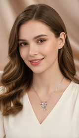 Pink Bow Star Pendant Necklace - Rhinestone Clavicle - Back View