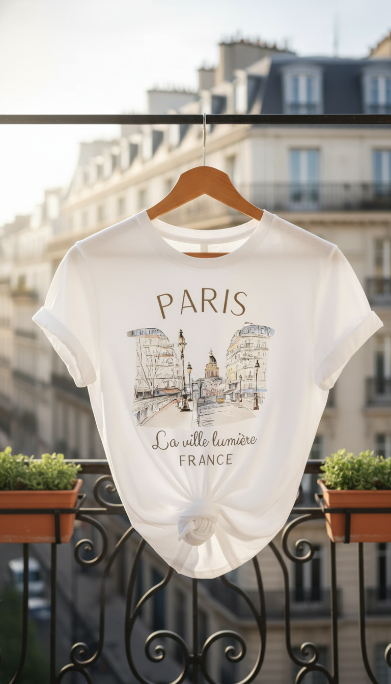 Women's Paris Print Graphic T-Shirt - 90s Style - Side View