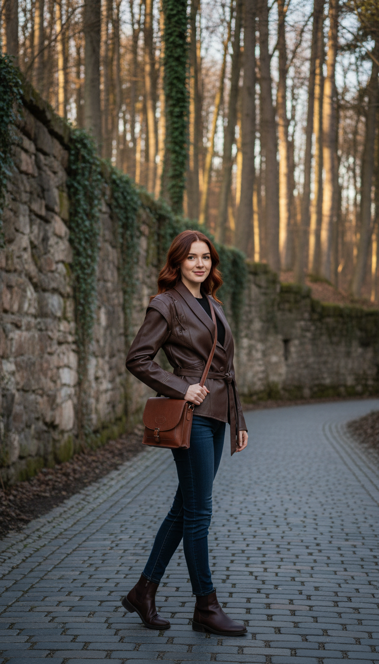 Women's Oversized Belted Faux Leather Jacket - Dropped - Back View