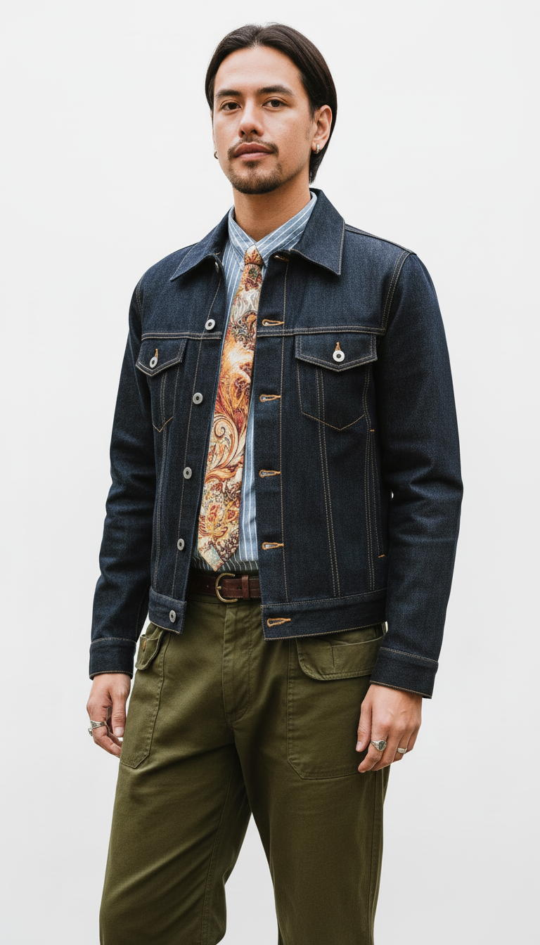Men's 16oz Selvedge Denim Trucker Jacket - Classic Raw Denim Jean Coat