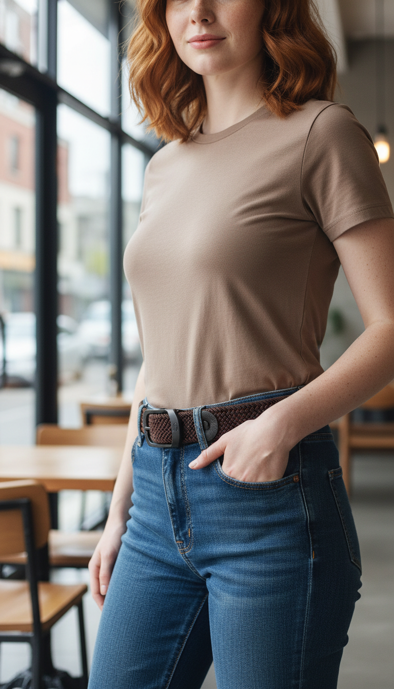 Unisex Woven Elastic Belt - No-Punch Casual Outdoor - Side View