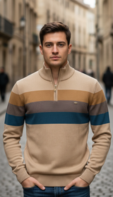 Men's Patchwork Pullover Sweater - Cotton Mock Neck - Image 16