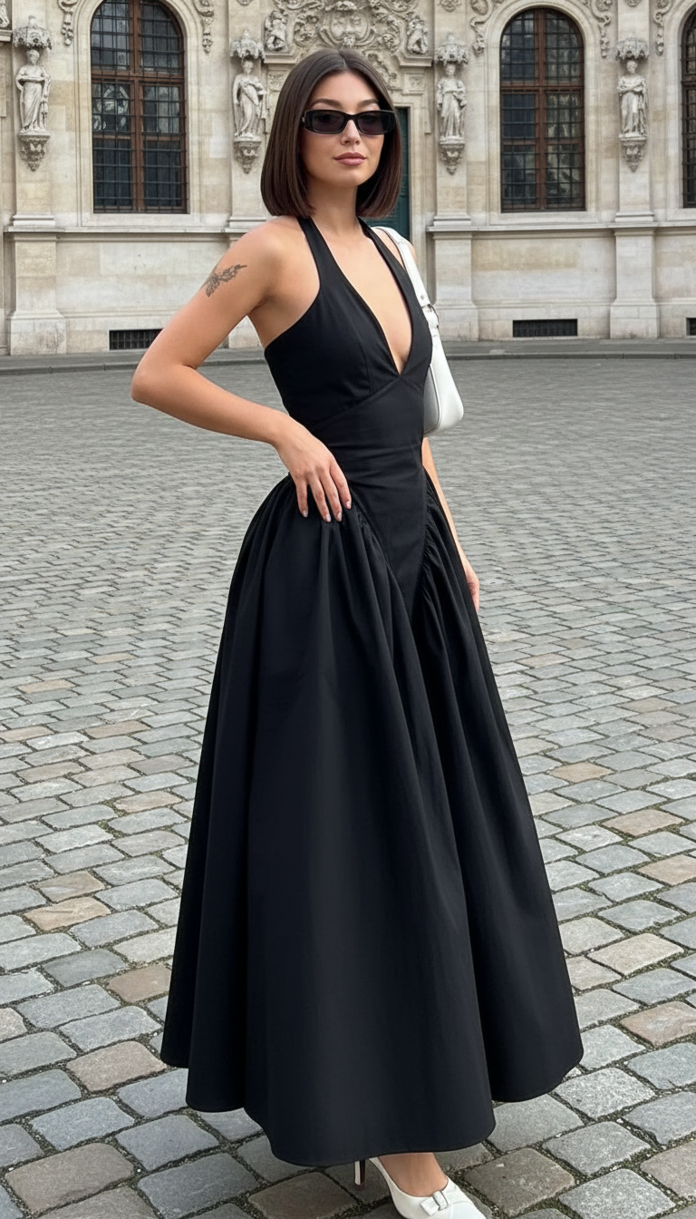 Women's Backless V-Neck Maxi Dress - Sleeveless Evening - Image 12