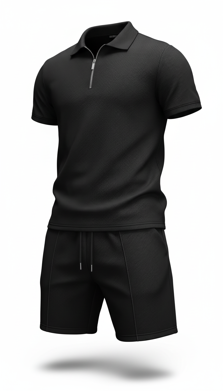 OURYE Men's Waffle Knit Two-Piece Set - Regular Fit in Black