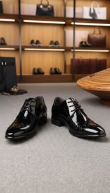 Men's Black Leather Dress Shoes - Soft Sole - Back View