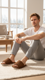 Men's Open Toe Indoor Slippers - Soft Non-Slip - Detail Close-Up