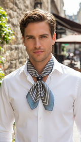 Men's Cotton Linen Scarf - Houndstooth Print Square - Front View