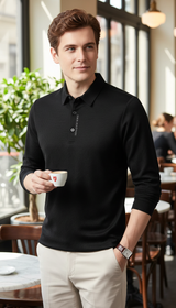 Herren Waffel-Langarm-POLOSHIRT mit Buchstaben-Revers, lässiges Oberteil