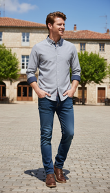 Cotton Blend Oxford Shirt – Men's Long Sleeve - Detail Close-Up