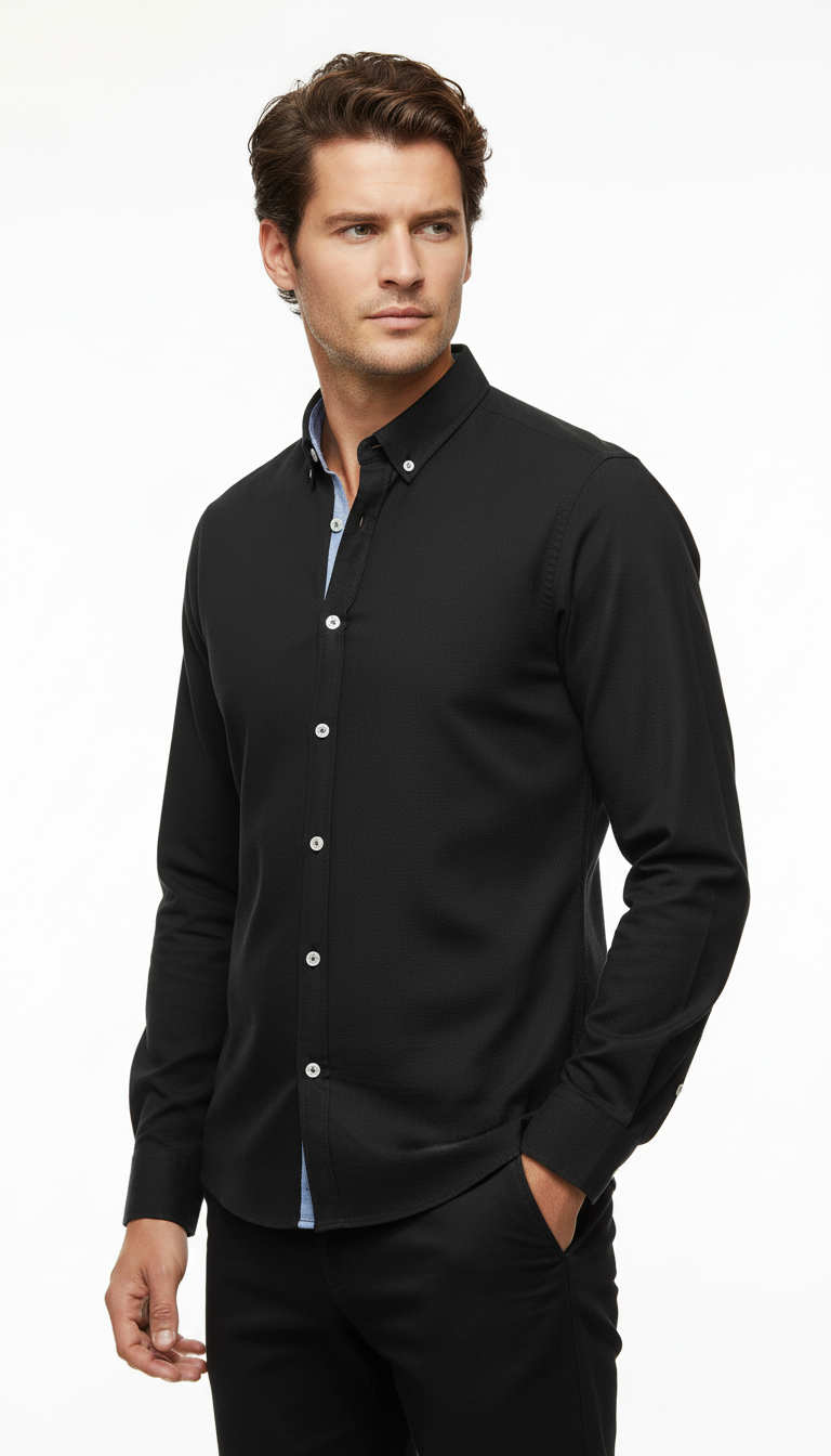 OURYE Men's Cotton Oxford Shirt - Full Length in Navy