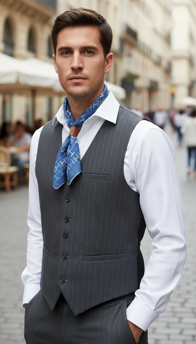 Men's Cotton Linen Scarf - Houndstooth Print Square - Image 9
