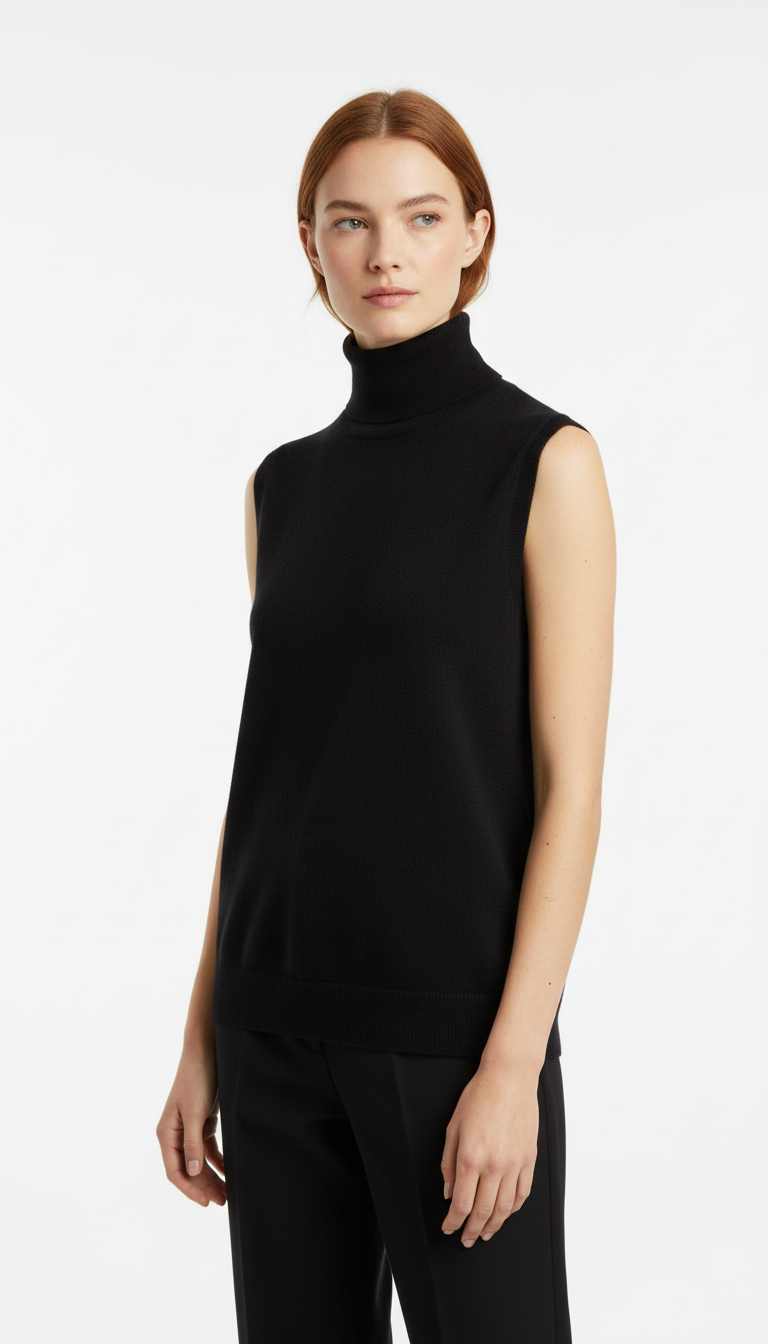 Damen Rollkragenweste aus 100 % Merinowolle – Ärmelloser Pullover