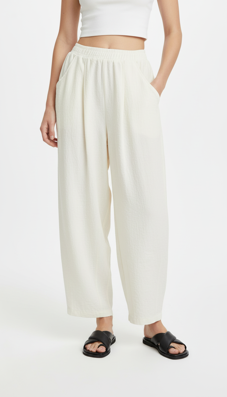 Women's High-Waisted Pleated Wide Leg Pants - Elastic Waist Ankle-Length Trousers