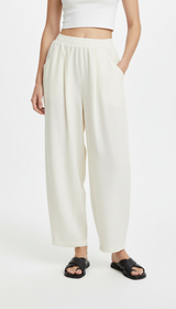 Women's High-Waisted Pleated Wide Leg Pants - Elastic Waist Ankle-Length Trousers