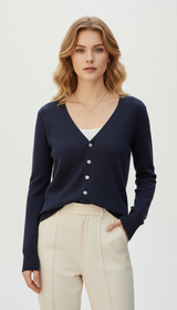Damen Strickjacke mit V-Ausschnitt – Locker sitzende Knopfleisten-Sweaterjacke für Herbst Winter