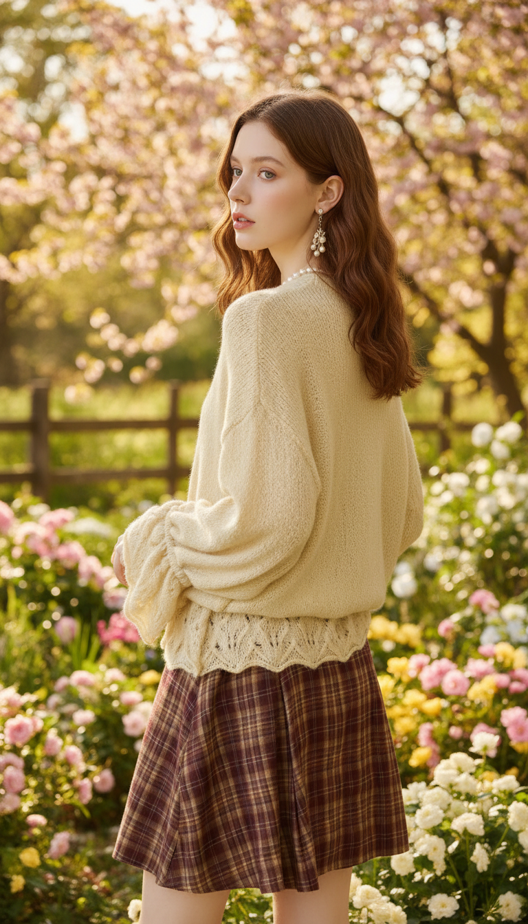 Handmade Crochet Cardigan - Premium Mohair Flare Sleeve - Back View