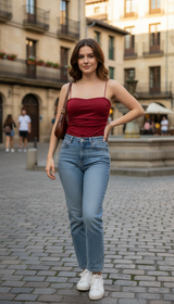 Women's Ribbed Cami Tank Top - Fitted Sleeveless - Side View