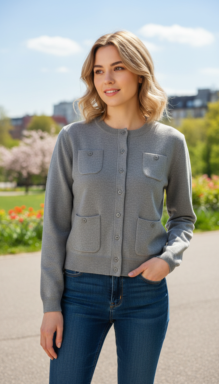 OURYE women's wool knit cardigan — Side view