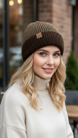 Fur-Lined Two-Tone Beanie – Unisex Knitted Hat in - Image 9