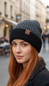 Fur-Lined Two-Tone Beanie – Unisex Knitted Hat in - Image 10
