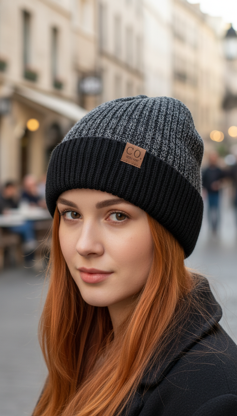 Fur-Lined Two-Tone Beanie – Unisex Knitted Hat in - Image 10