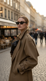 Women's Long Khaki Trench Coat - Double Breasted - Back View