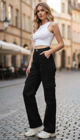 OURYE Women's Cotton Cargo Pants - Wide Leg in Stone