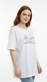 Women's Oversized Letter Print T-Shirt - Loose Fit Drop Sleeve Summer Graphic Tee