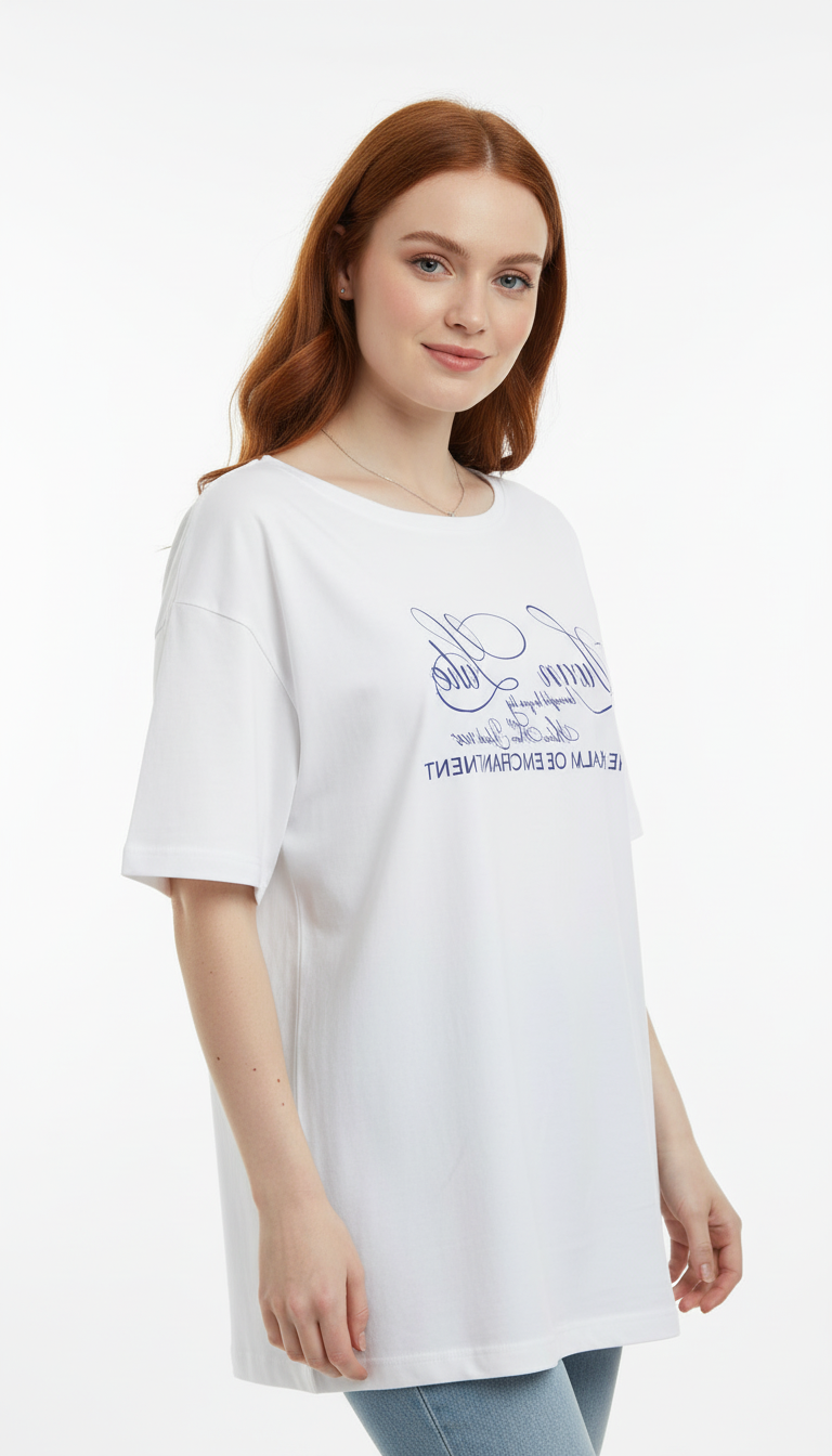 Women's Oversized Letter Print T-Shirt - Loose Fit Drop Sleeve Summer Graphic Tee