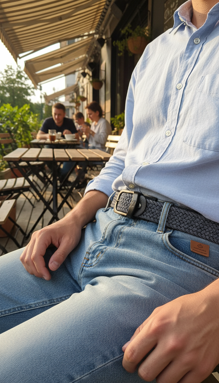 Unisex Woven Elastic Belt - No-Punch Casual Outdoor - Front View
