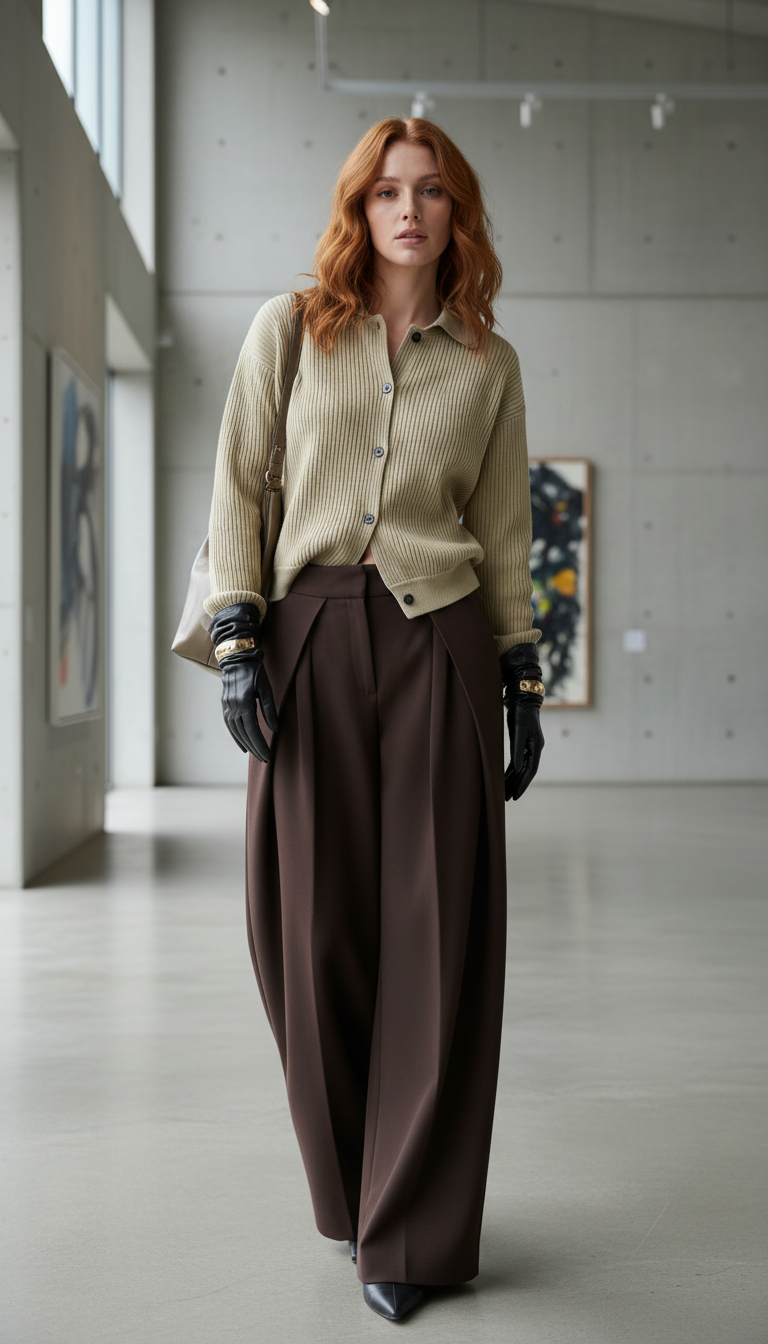 Women's High-Waisted Wide Leg Pants - Pleated Casual - Image 5
