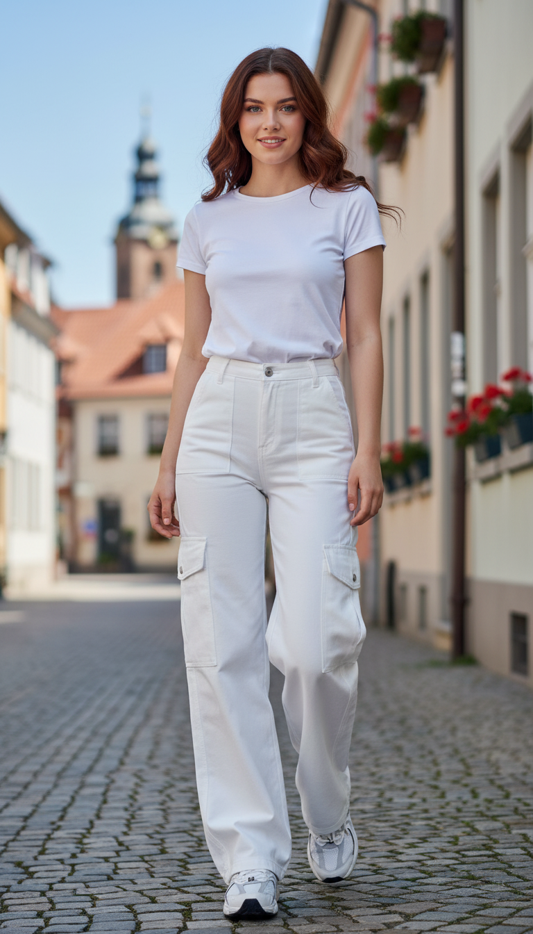 OURYE Women's Cotton Cargo Pants - Wide Leg in Stone