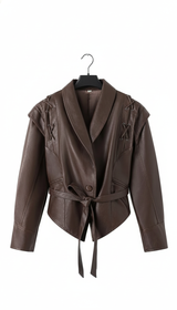 Women's Oversized Belted Faux Leather Jacket - Dropped - Side View