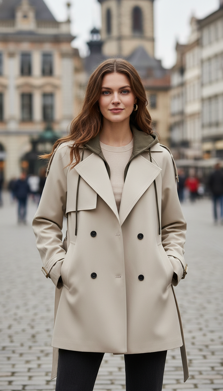 Women's Hooded Trench Coat - Double Breasted Belted - Image 5