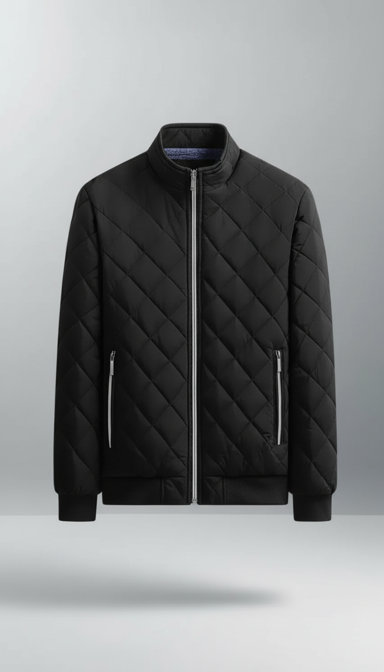 OURYE Men's Quilted Bomber Jacket - Slim Fit in Black
