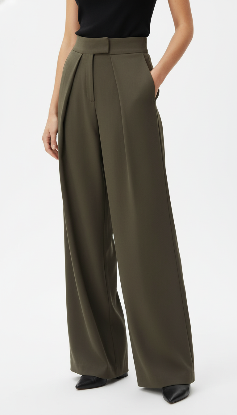 Women's High-Waisted Wide Leg Pants - Pleated Casual Trousers
