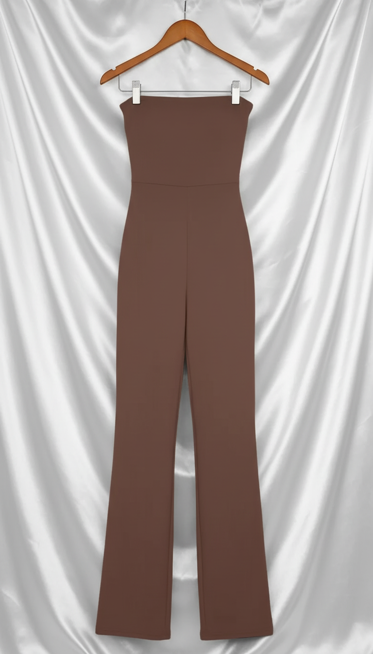Women's Corseted Flared Jumpsuit - High-Waist Slim Fit - Side View