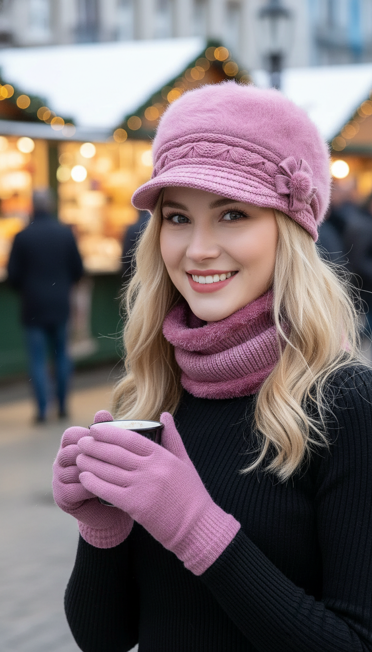 Women's Hat & Scarf Set - Faux Fur - Detail Close-Up