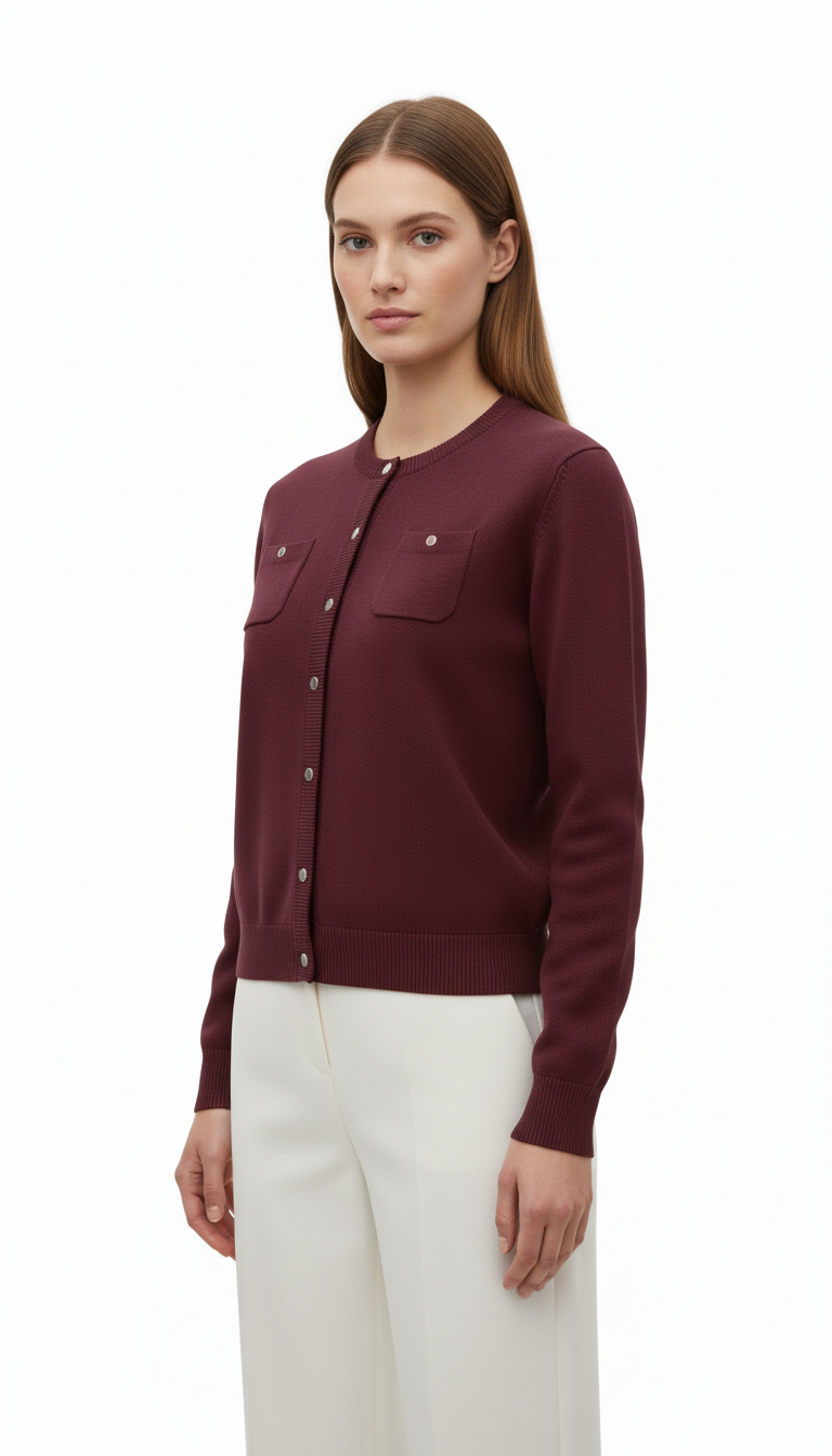 Damen-Strickjacke aus Wolle — Rundhals, Knopfleiste | OURYE