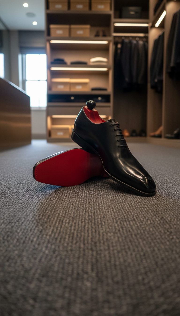 Men's Black Brogue Dress Shoes - Red Sole - Front View