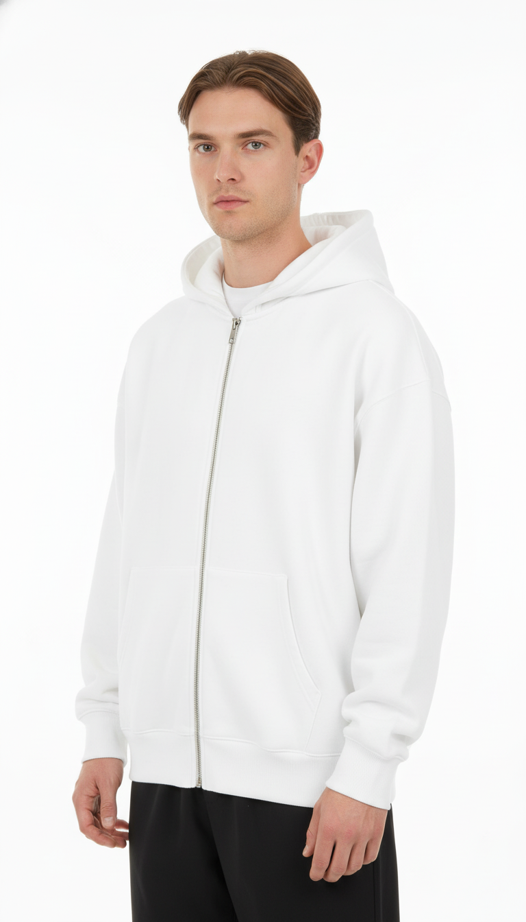 OURYE Men's Cotton Zip Hoodie - Relaxed in Black