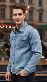 Men's Solid Denim Jacket - Slim Fit Vintage - Image 5
